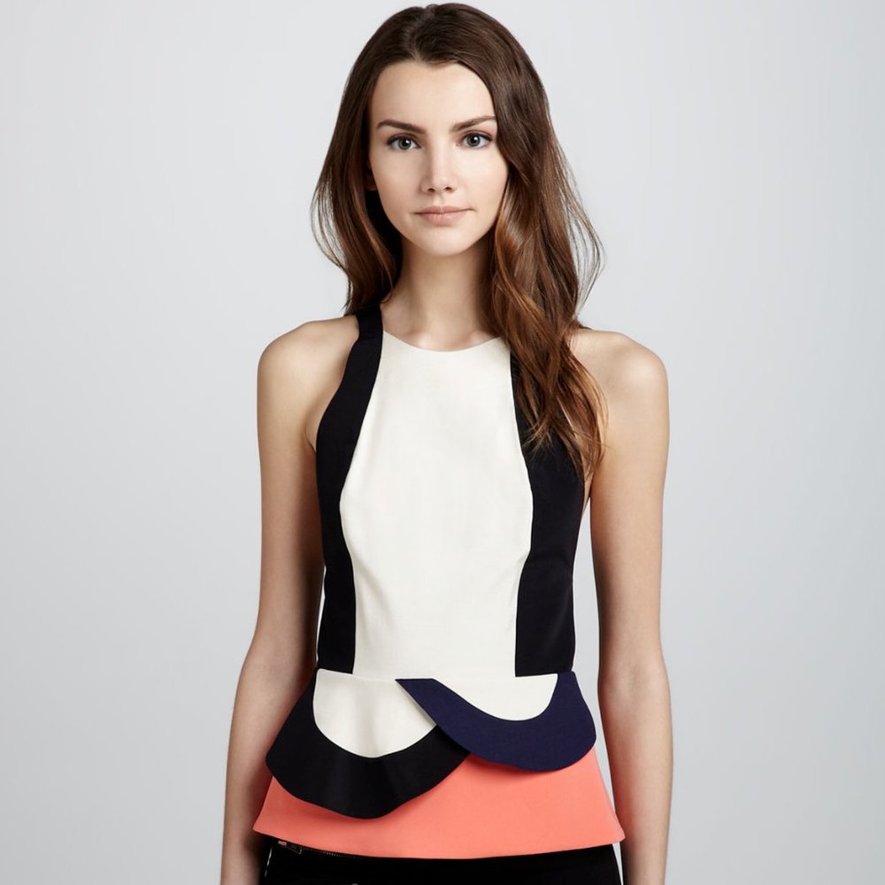 DVF Eon Peplum Colorblock Top, Size 4
